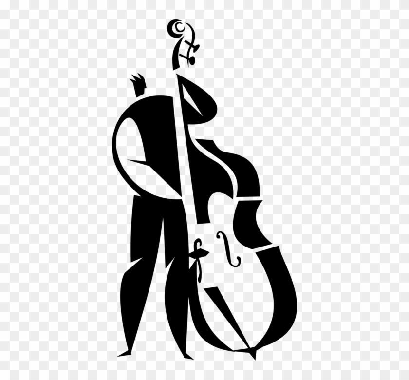 Vector Illustration Of Musician Plays Stand Up Bass - Vector Illustration Of Musician Plays Stand Up Bass #1539290