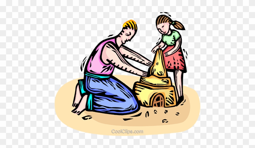 Father And Daughter Building A Sandcastle Royalty Free - Father And Daughter Building A Sandcastle Royalty Free #1539877