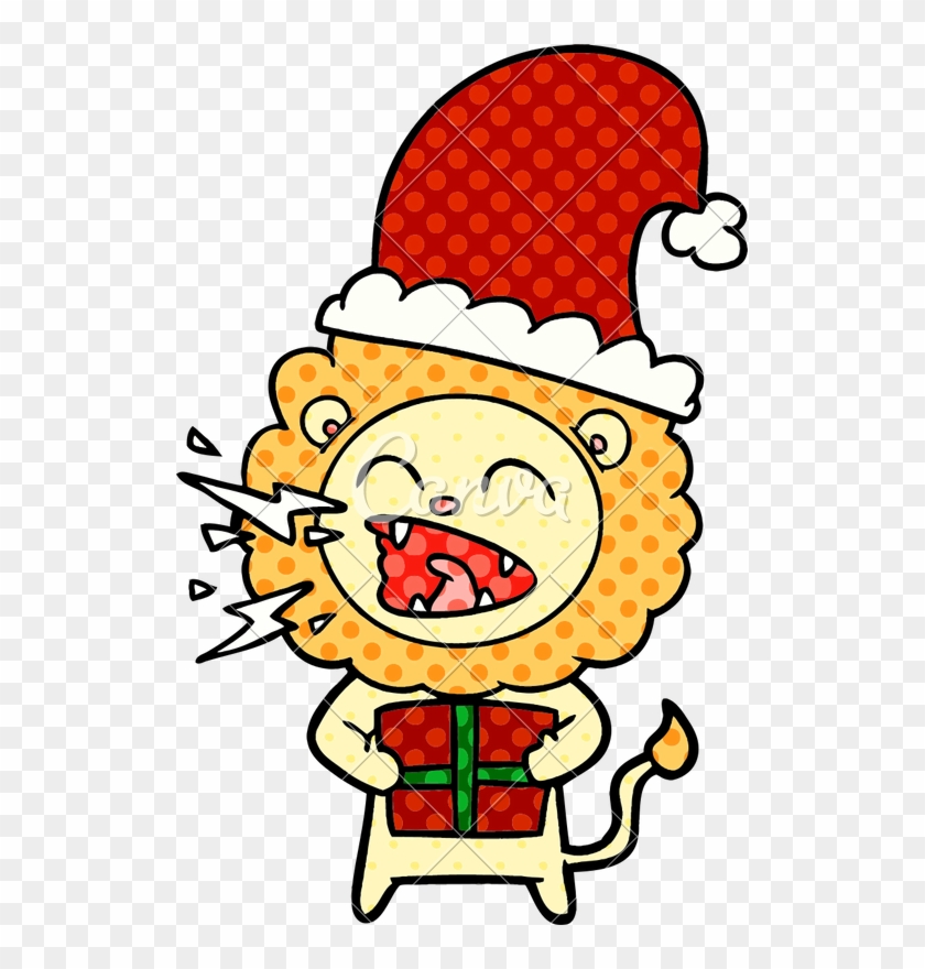 Cartoon Roaring Lion With Gift - Cartoon Roaring Lion With Gift #1541084