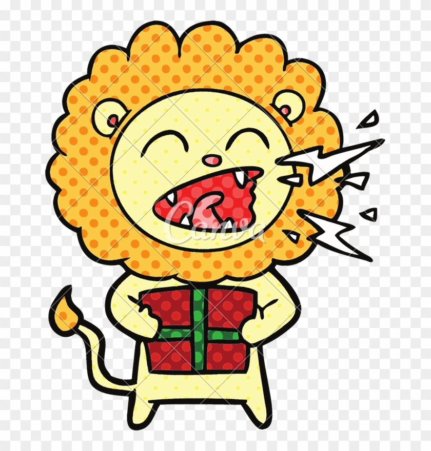 Cartoon Roaring Lion With Gift - Cartoon Roaring Lion With Gift #1541088