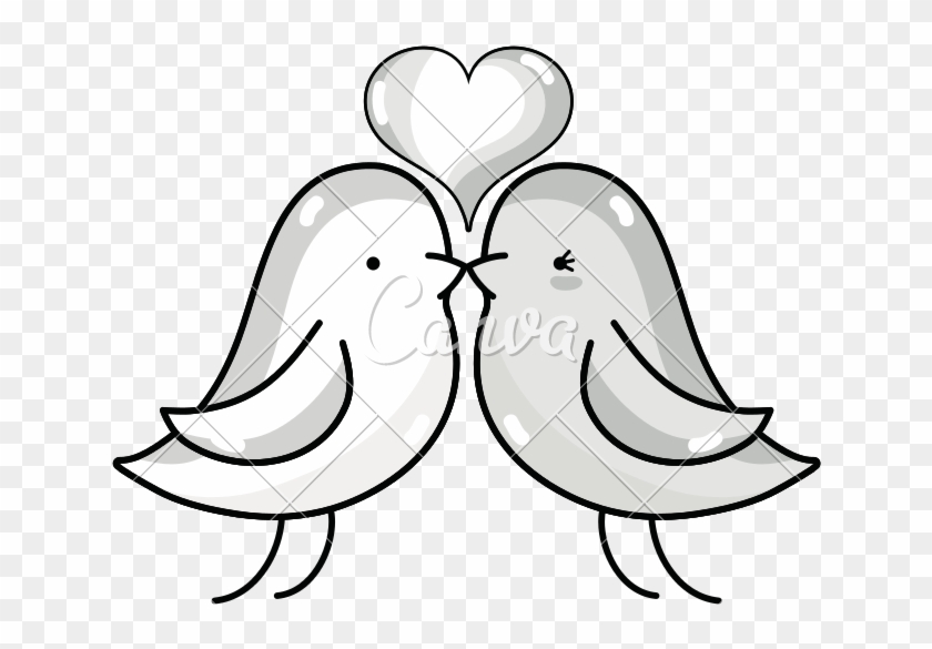 Line Bird Dove Lover With Heart Design - Line Bird Dove Lover With Heart Design #1545115