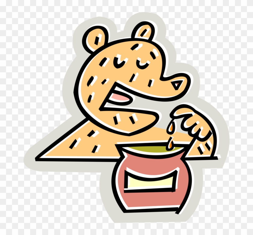 Vector Illustration Of Hungry Bear Eats Sweet Honey - Vector Illustration Of Hungry Bear Eats Sweet Honey #1546532