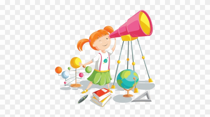 Cartoon Child Playing With Telescope - Cartoon Child Playing With Telescope #1546696