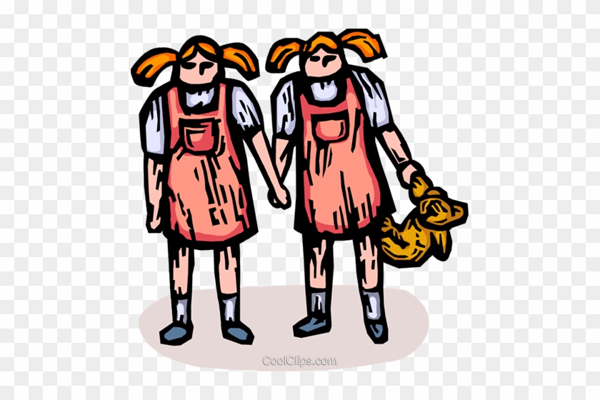 Twin Girls Royalty Free Vector Clip Art Illustration - Twin Girls Royalty Free Vector Clip Art Illustration #1549341