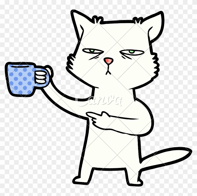 Cartoon Cat Needing A Refill Of Coffee - Cartoon Cat Needing A Refill Of Coffee #1549521
