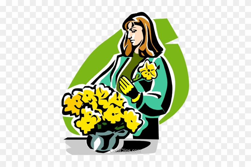 Woman With Pot Of Flowers Royalty Free Vector Clip - Woman With Pot Of Flowers Royalty Free Vector Clip #1549655