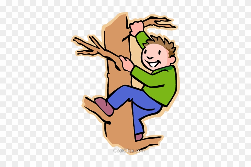Boy Climbing Tree Royalty Free Vector Clip Art - Boy Climbing Tree