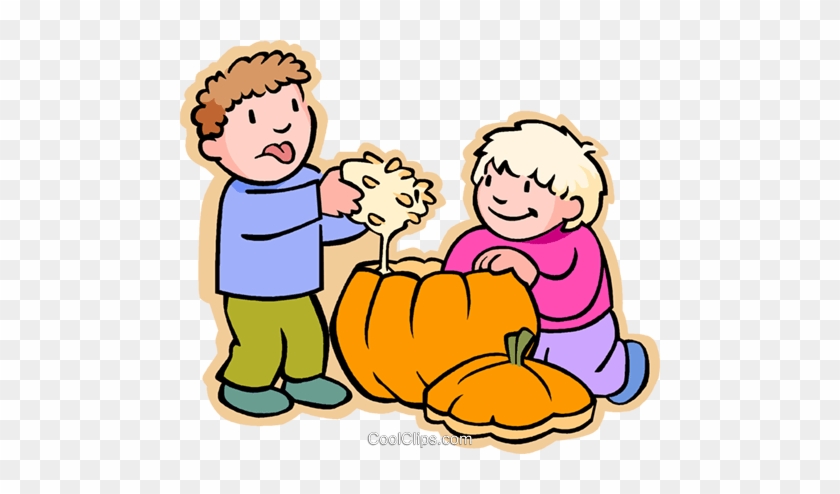 Boys Carving Halloween Pumpkin Royalty Free Vector - Boys Carving Halloween Pumpkin Royalty Free Vector #1553907
