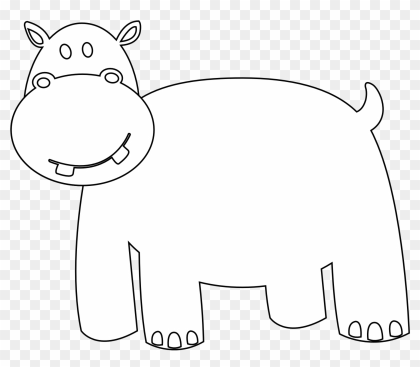 Line Drawing Animals - Black And White Hippo Graphic #37005