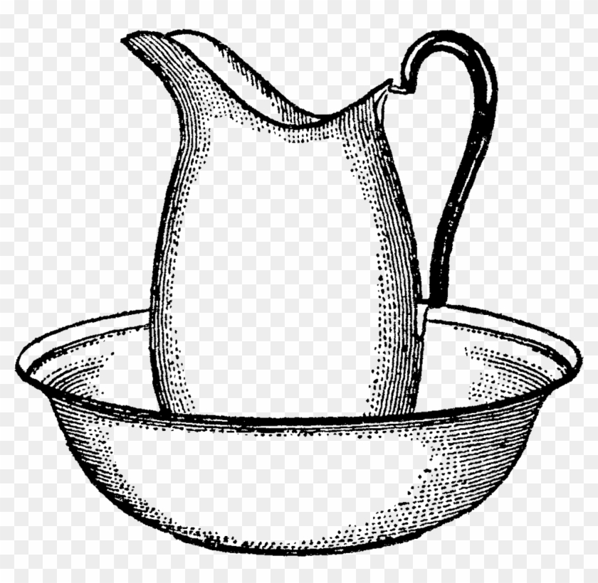 Vintage Pitcher And Bowl Bath Digital Clip Art - Black And White Bathroom Printables Vintage #37606