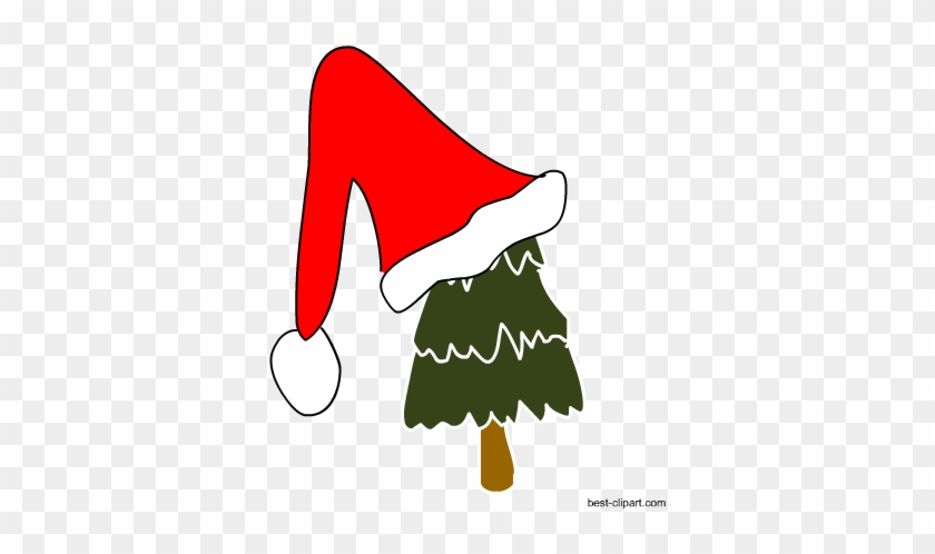 Christmas Tree With Santa's Hat Free Clip Art - Christmas Day #37671