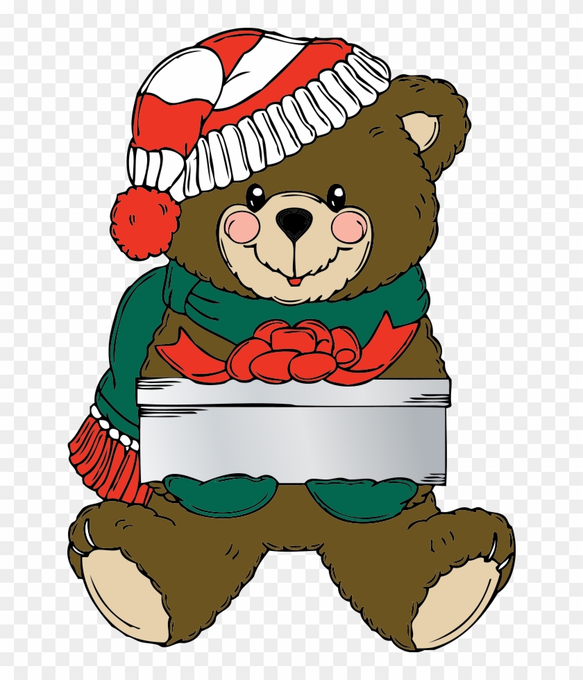 Christmas Bear Wih Present Clip Art Free Vector - Christmas Teddy Bear Clip Art #37748