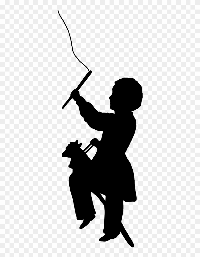 Victorian Era Silhouette Of Girl, Boy Playing With - Silhouette #38040