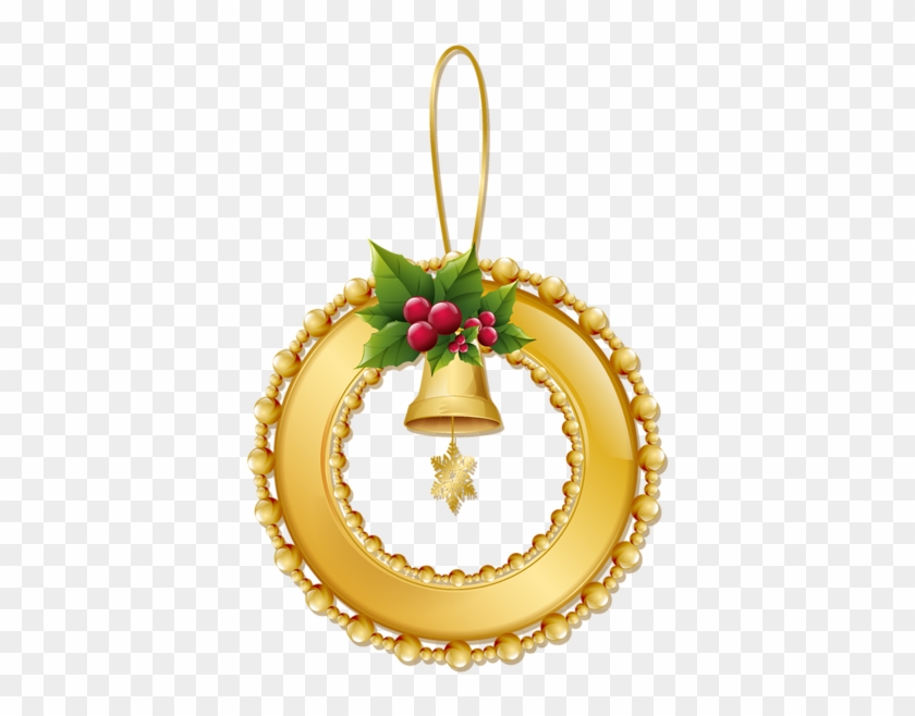 Christmas Gold Wreath With Bell Png Ornament - Gold Christmas Wreath Png #38233