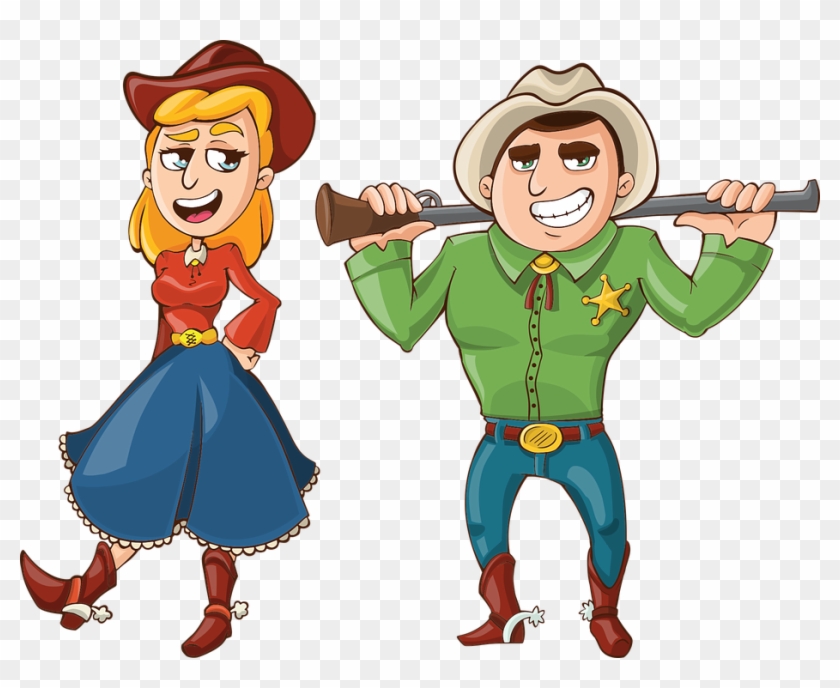 Cowboy Cowgirl Gun Rifle Hat Dress West Western - Cowboys Cartoon #38486