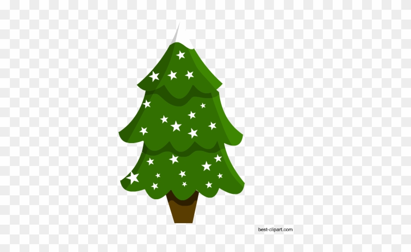 Christmas Tree With Snow And White Stars Clip Art - Christmas Day #41205