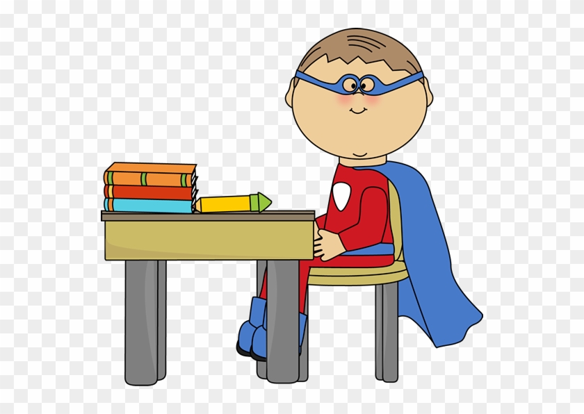 Boy Superhero At School Desk Clip Art - Superhero At School #41277