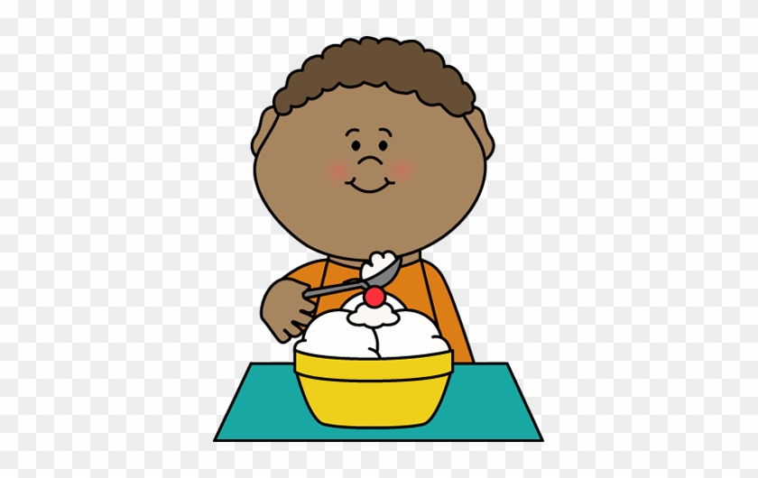 Boy Eating Vanilla Ice Cream - Eating Ice Cream Clipart #42577