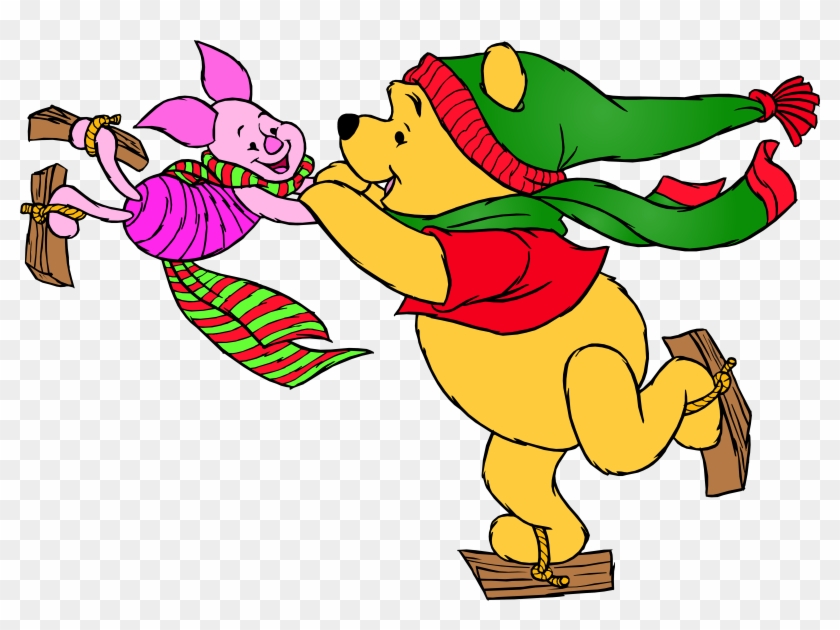 Winnie The Pooh And Piglet Skating Png Clip Art - Winnie The Pooh Winter Png #42619