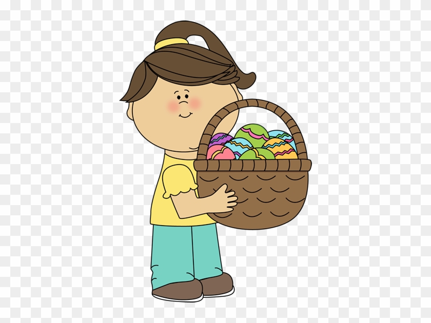 Easter - Girl Holding A Basket Clipart #44381