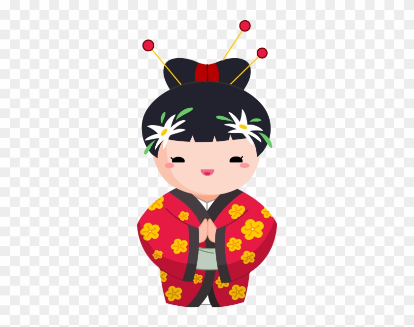 Sticker Geisha, Stickers Pas Cher, Autocollant Asie, - Japanese Girl In Kimono Cartoon #243396