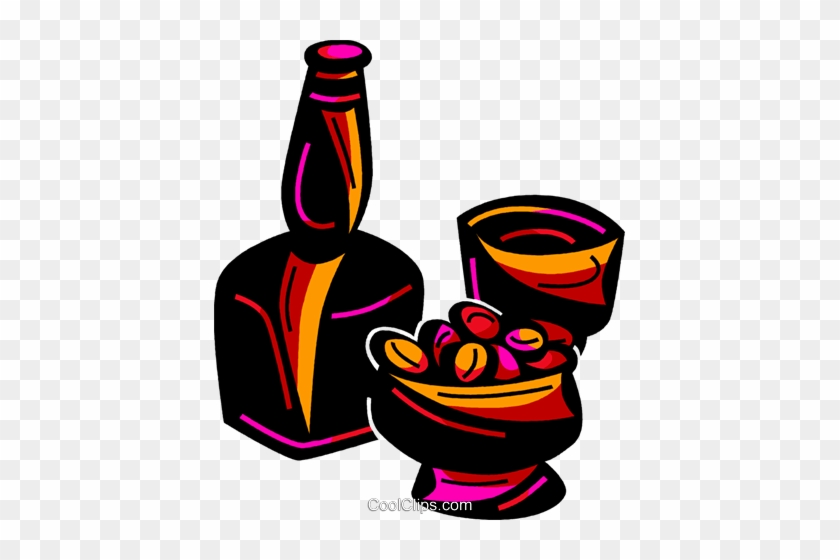 Bottle Of Liquor With Glasses Royalty Free Vector Clip - Bottle Of Liquor With Glasses Royalty Free Vector Clip #1556521