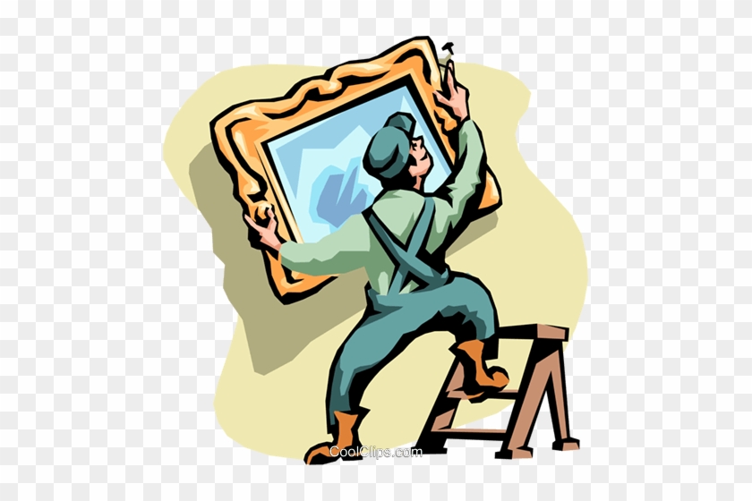 Man Hanging A Mirror Royalty Free Vector Clip Art Illustration - Man Hanging A Mirror Royalty Free Vector Clip Art Illustration #1557115