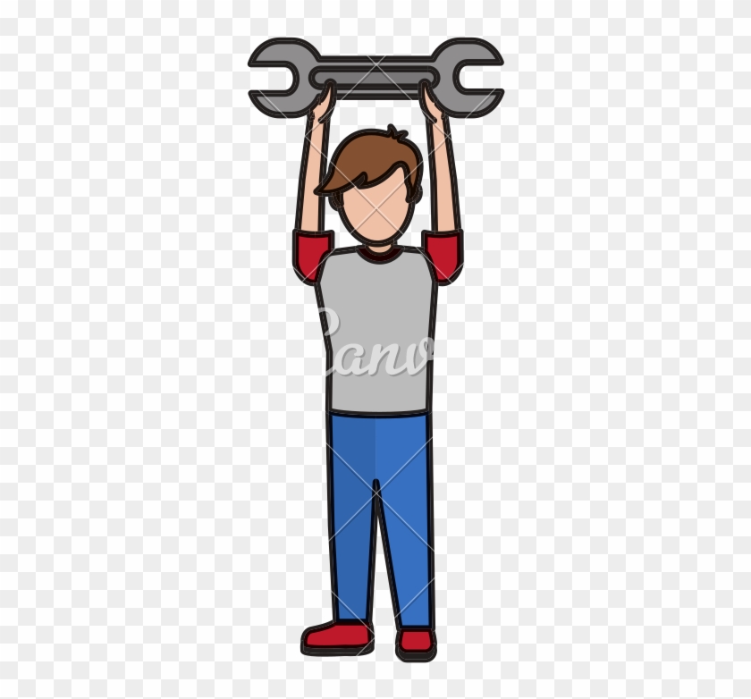 Color Child Boy With Wrench Equipment In The Hands - Color Child Boy With Wrench Equipment In The Hands #1557145