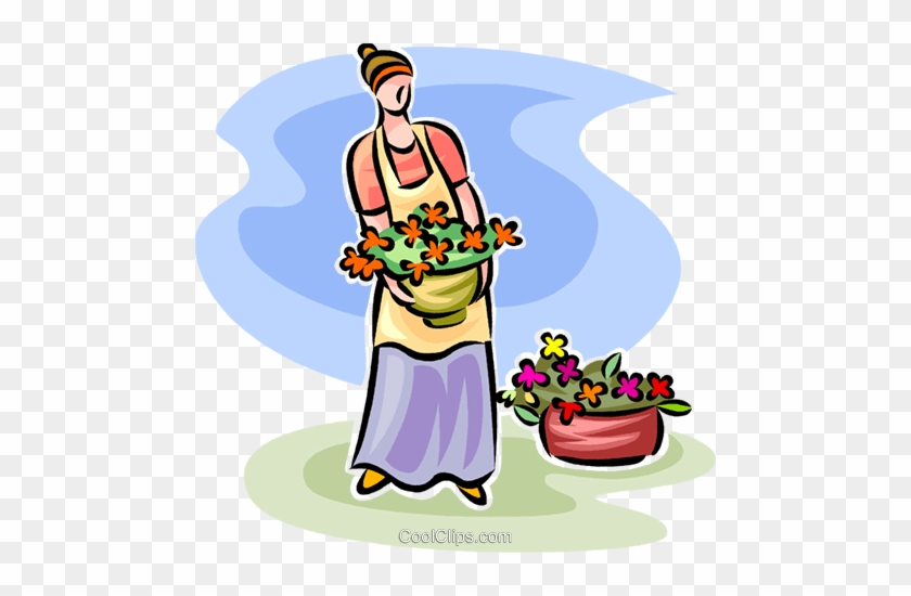 Woman Tending To The Flowers In Her Pots Royalty Free - Woman Tending To The Flowers In Her Pots Royalty Free #1560925