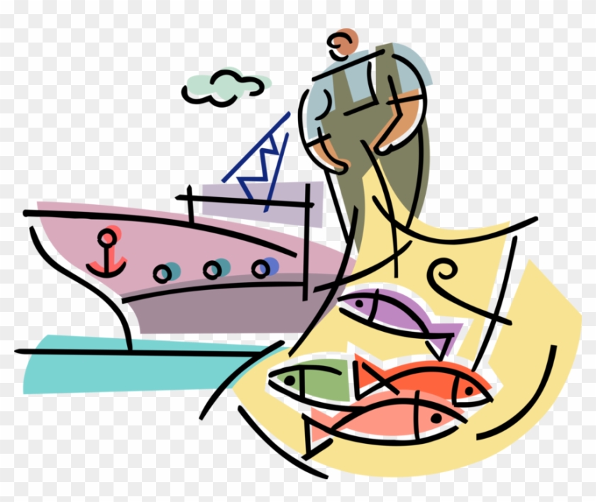Vector Illustration Of Commercial Fishing Industry - Vector Illustration Of Commercial Fishing Industry #1564609