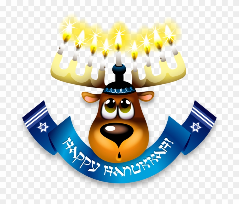 Moose Head With Menorah And Happy Hanukkah Banner - Moose Head With Menorah And Happy Hanukkah Banner #1564663