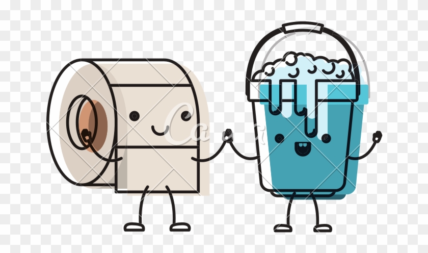 Cartoon Toilet Paper Roll And Bucket Holding Hands - Cartoon Toilet Paper Roll And Bucket Holding Hands #1564776