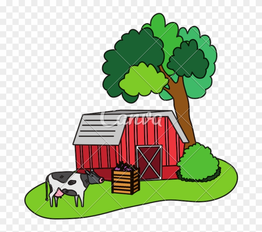 Color House Farm With Cow Animals And Eggplants - Color House Farm With Cow Animals And Eggplants #1567906
