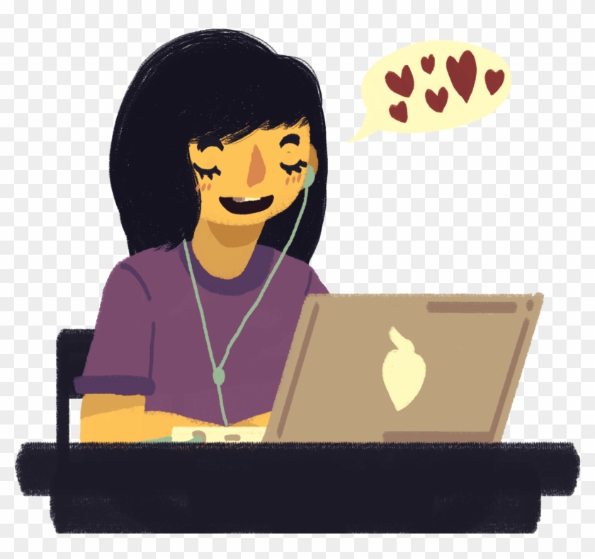 A Girl Sitting At A Desk Typing On Her Computer And - A Girl Sitting At A Desk Typing On Her Computer And #1574785