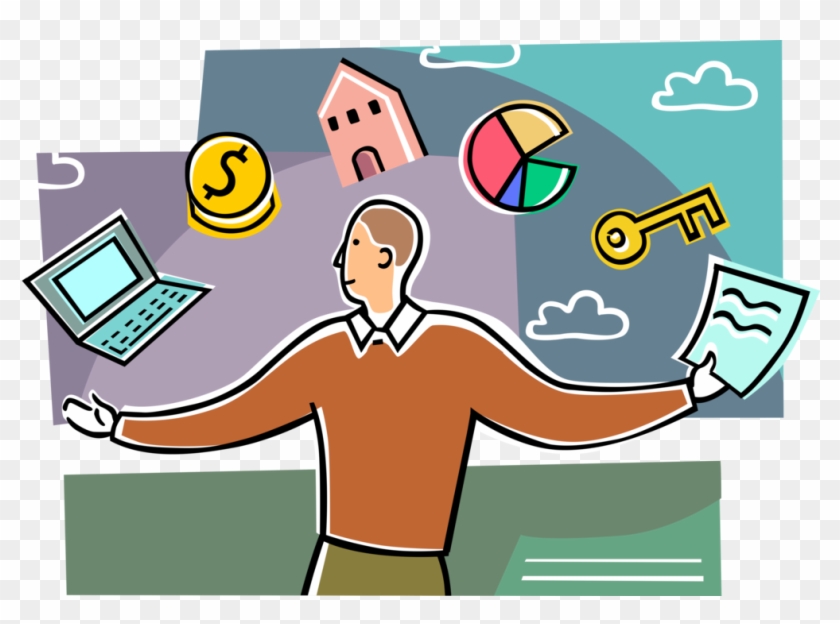 Vector Illustration Of Businessman Juggles And Multitasks - Vector Illustration Of Businessman Juggles And Multitasks #1575812