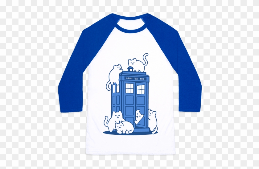 Catipose And The Tardis Baseball Tee - Catipose And The Tardis Baseball Tee #1576501