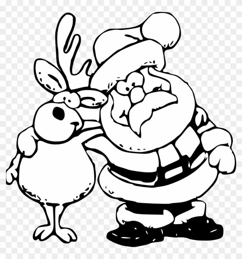 Reindeer Clipart Black And White Santa And Reindeer - Reindeer Clipart Black And White Santa And Reindeer #1577315