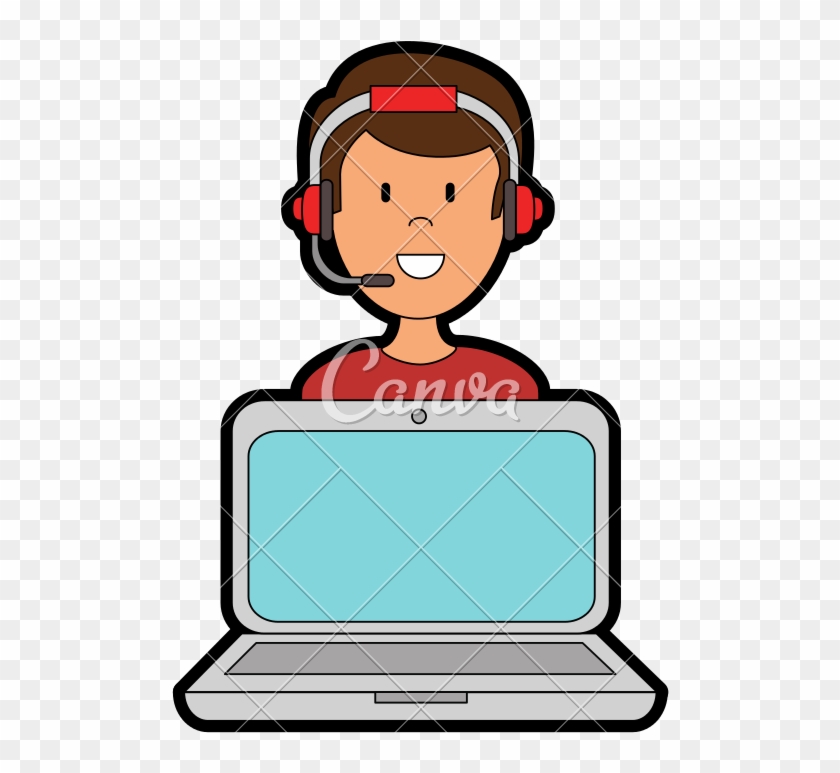 Laptop With Call Center Man Agent - Laptop With Call Center Man Agent #1579002