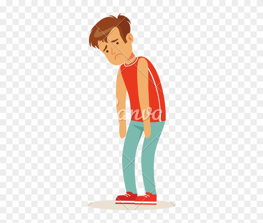 Frustrated Sad Boy Character Standing Hunched Vector - Frustrated Sad Boy Character Standing Hunched Vector #1579313