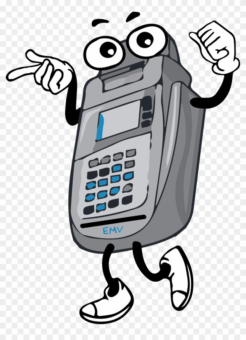 Cartoon Anthropomorphic Emv Enabled Terminal Smiling - Credit Card Machine Cartoon #244489