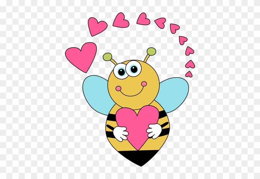 Cartoon Valentine's Day Bee And Hearts Clip Art - Valentine's Day Cartoon Heart #244869
