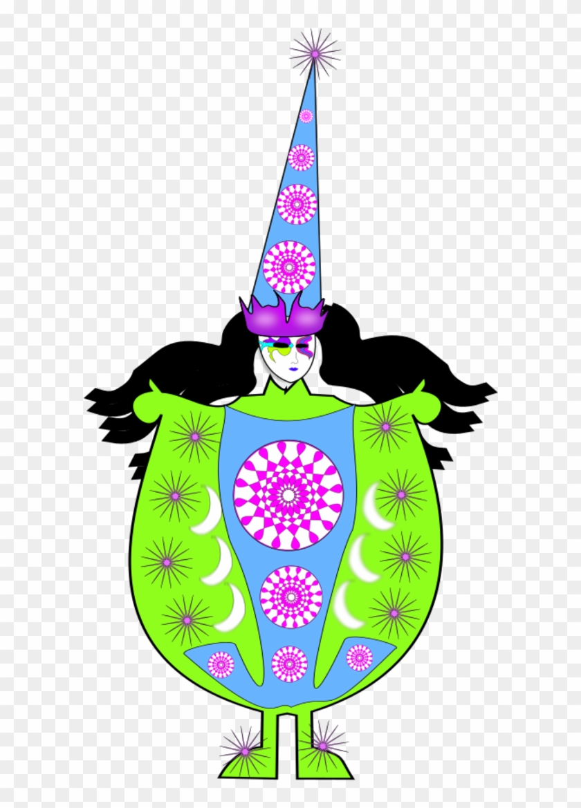 Clown Wearing Large Dress And Long Hat - Clip Art #245720