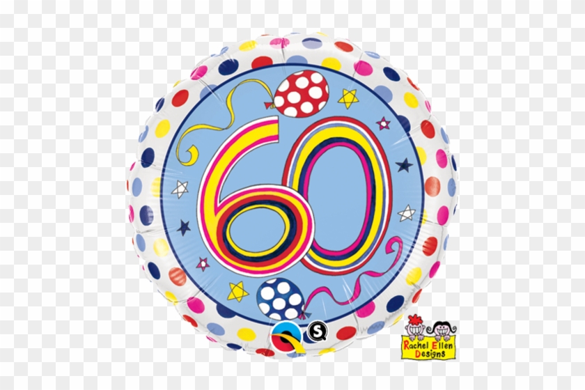 18" Round Foil Rachel Ellen 60 Polka Dots & Stripes - 60th Balloon #245794
