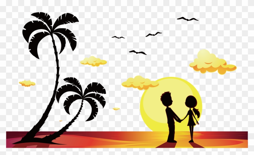 Stock Illustration Beach Royalty-free Clip Art - Chois Custom Films Cf6080 Sunset Romantic Couple Cartoon #246315