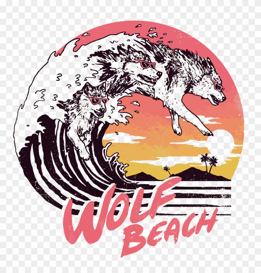 T-shirt Hoodie Gray Wolf Beach - Vintage Beach T Shirt #246398