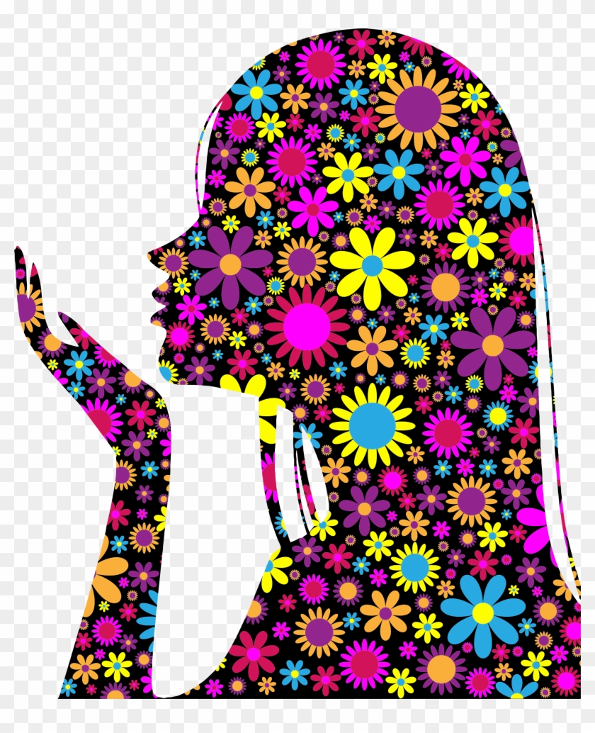 Girl Blowing Into Palm Silhouette - Girl Silhouette Flowers Png #246836