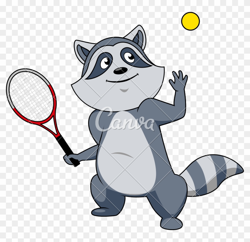 Cartoon Raccoon Tennis Player Character - Cartoon Raccoon Tennis Player Character #1580715