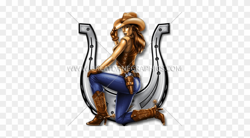 Cowgirl Horseshoe Production Ready Artwork For T-shirt - Cowgirl Horseshoe Production Ready Artwork For T-shirt #1581134