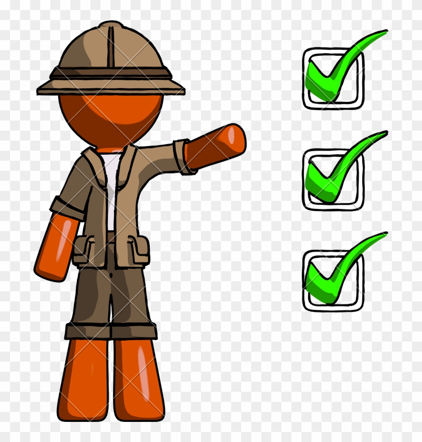 Orange Explorer Ranger Man Standing By List Of Checkmarks - Orange Explorer Ranger Man Standing By List Of Checkmarks #1583127