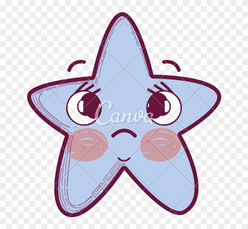 Kawaii Sad Star With Cheeks And Eyes - Kawaii Sad Star With Cheeks And Eyes #1584041